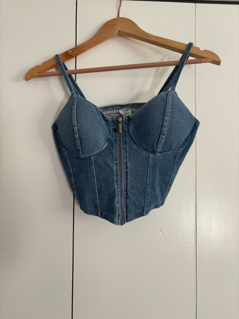 No Boundaries Denim Blue Zip-Front Crop Top